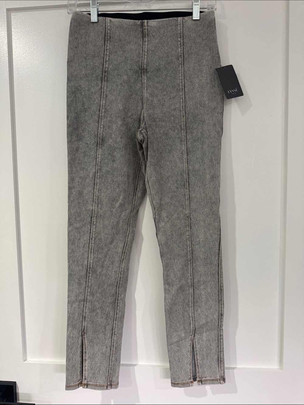 Lysse Gray Skinny Seam-Front Jeans with Ankle Slits